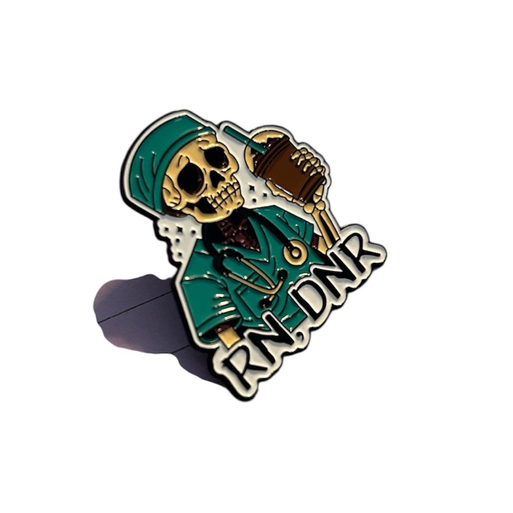 Skeleton Nurse Enamel Pin - Teal and Black